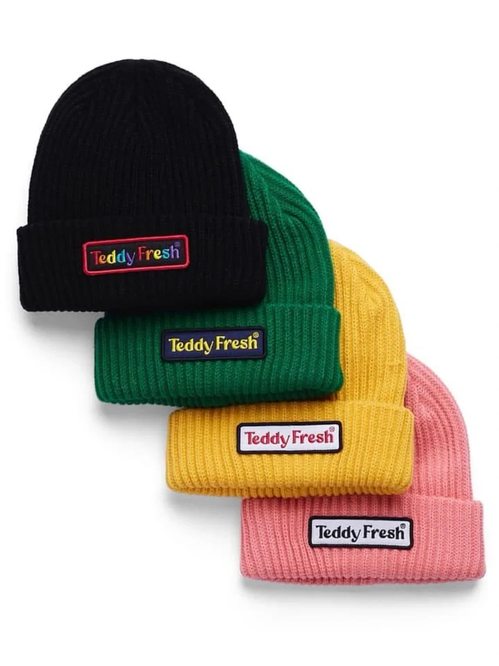 Teddy Fresh Yellow Ribbed Knit Beanie with Logo Patch